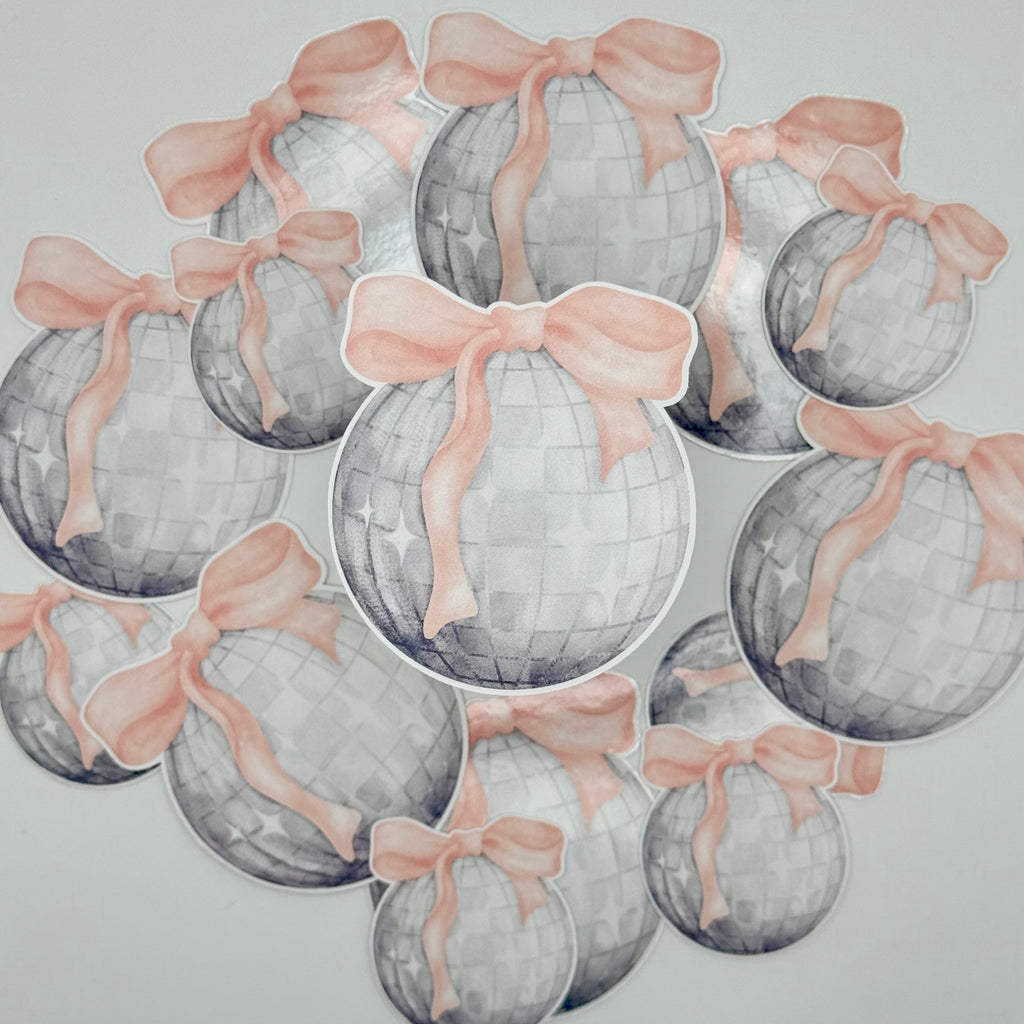 Pink Bow Mirrorball Sticker