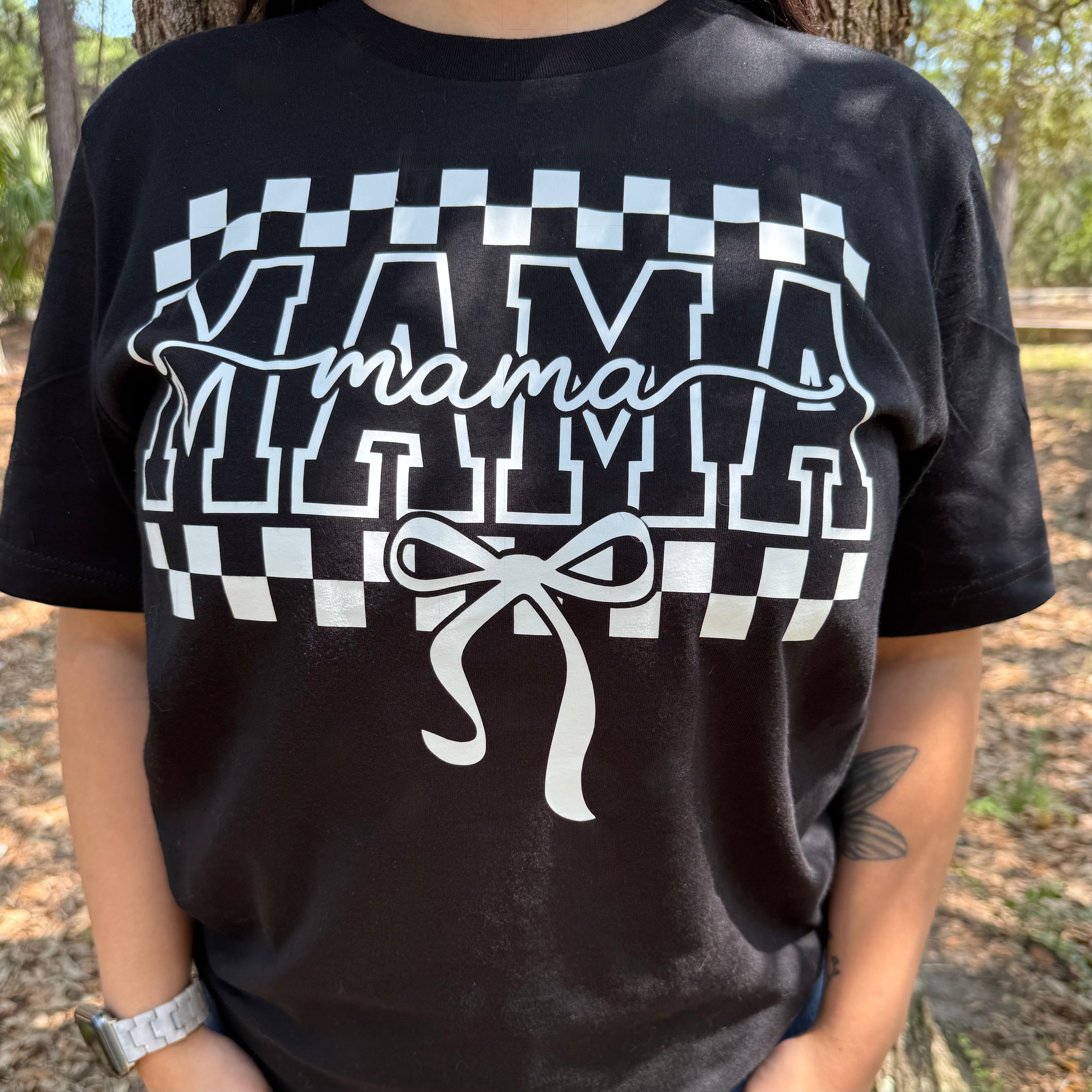 Mama Checkered Bow Graphic Tee