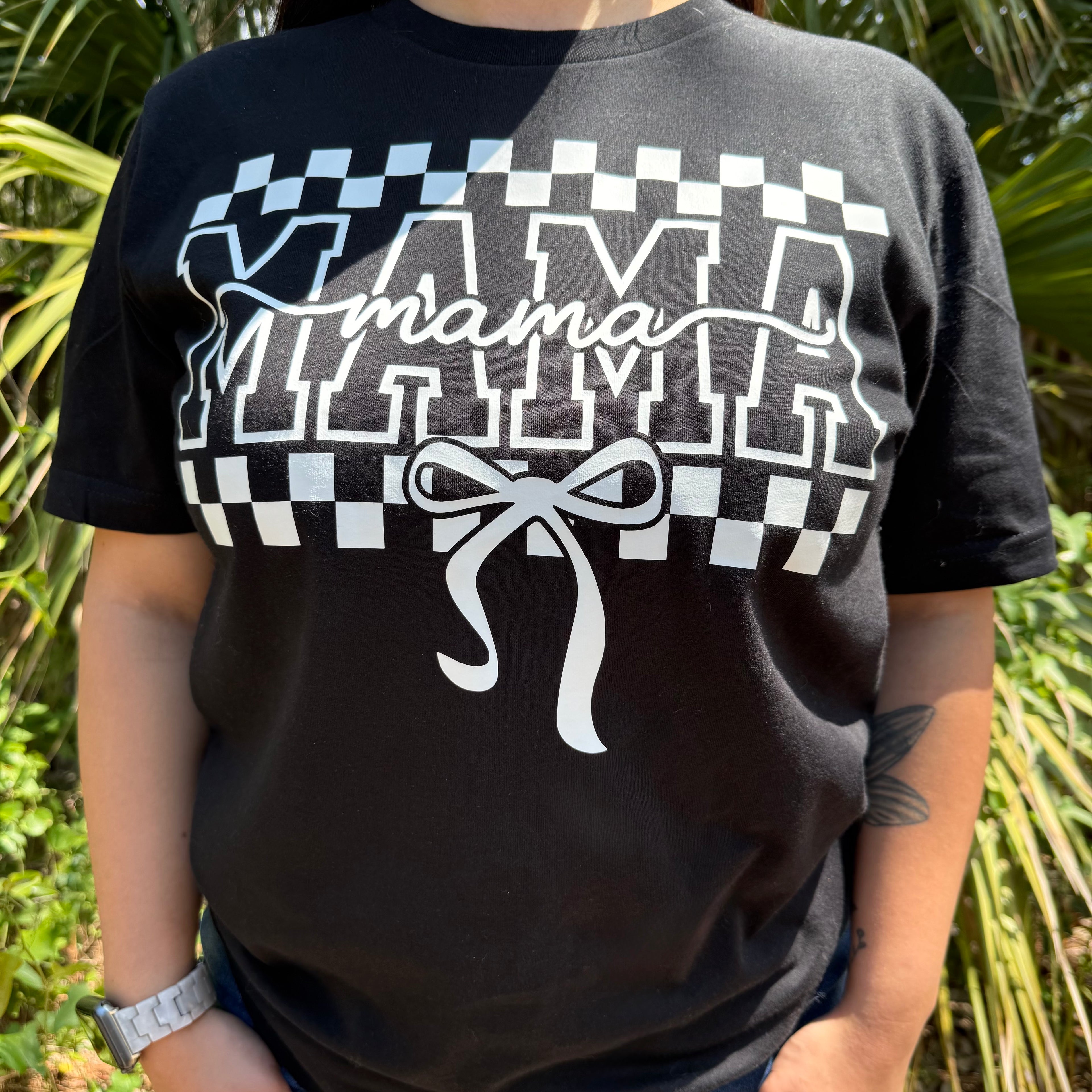 Mama Checkered Bow Graphic Tee